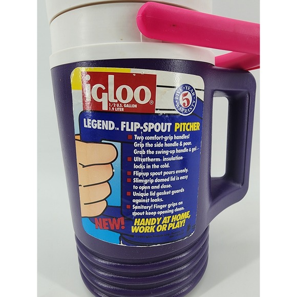 Igloo Vintage‎ Legend Flip Spout Pitcher 1/2 Gallon 1.9 Liter Purple Pink Handle - Picture 2 of 7